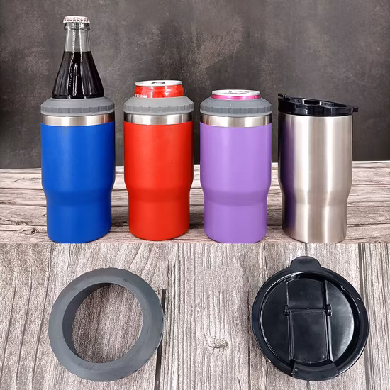 Raffreddatore per bicchieri con isolamento sottovuoto a doppia parete 4 in 1 in acciaio inossidabile